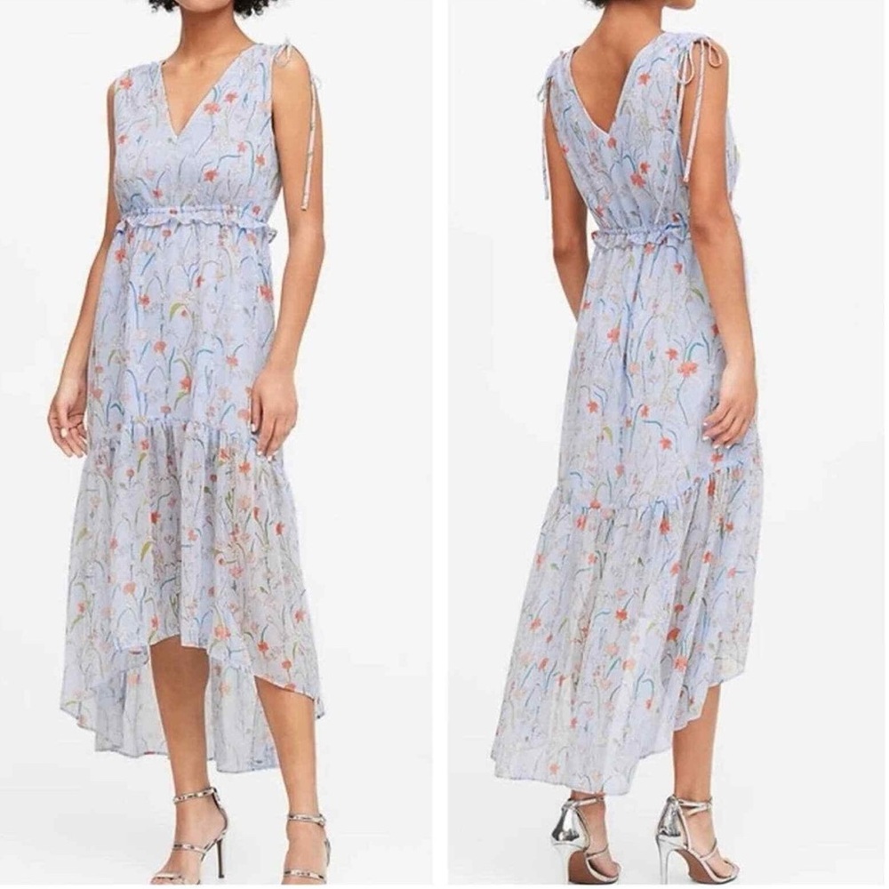 Banana Republic Floral Ruched Maxi Dress - Size 0 - Picture 1 of 14